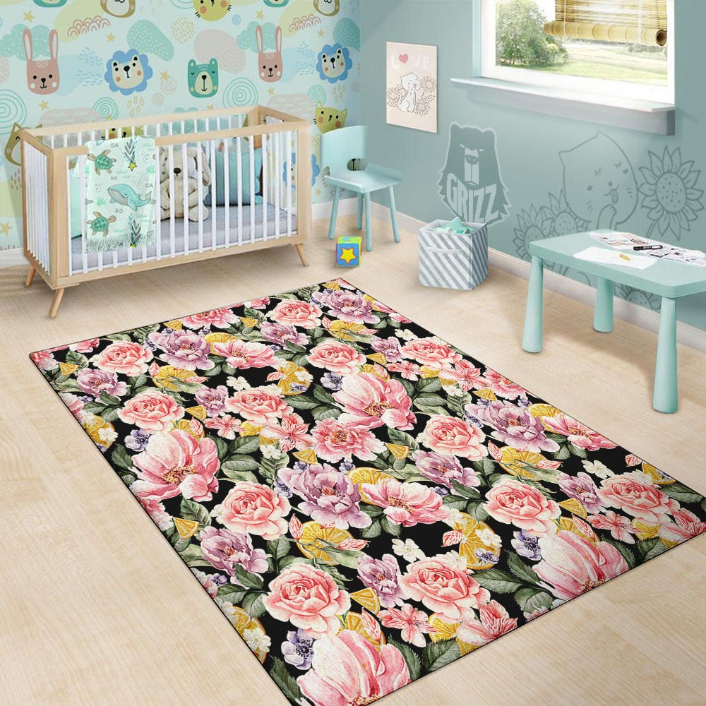 Rose Vintage Print Pattern Floor Mat-grizzshop