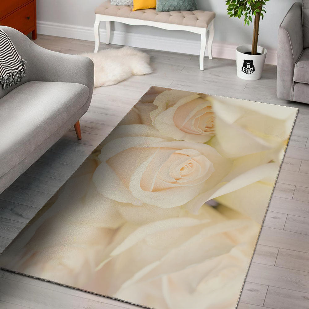 Rose White Print Floor Mat-grizzshop