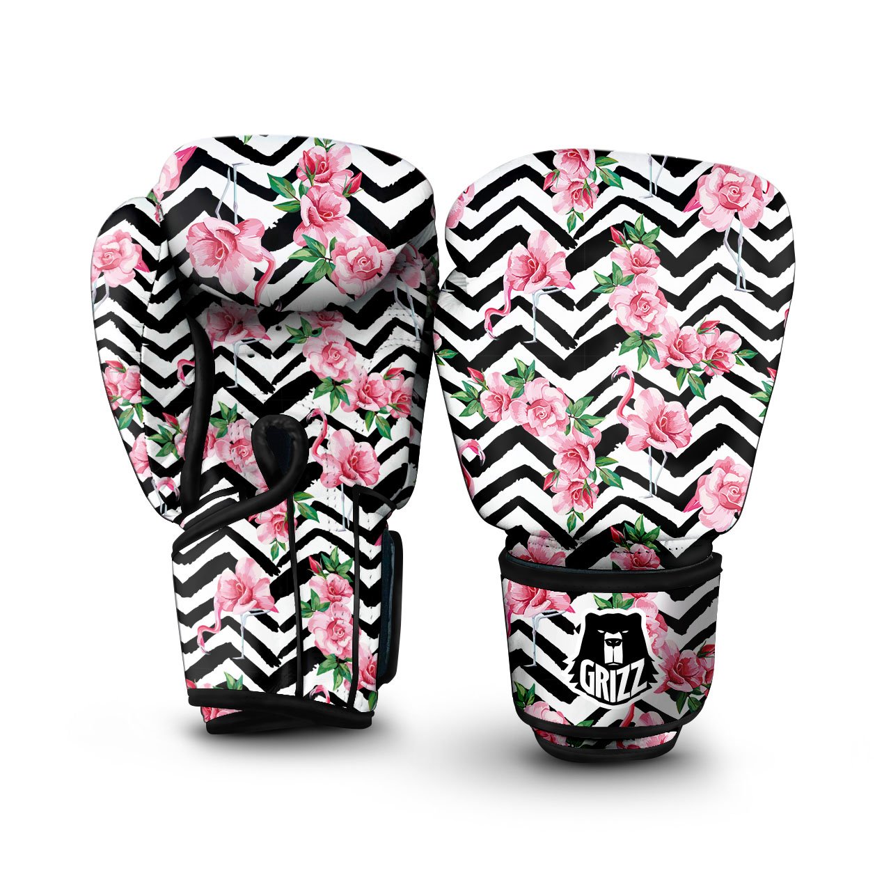 Rose Zigzag Pink Print Pattern Boxing Gloves-grizzshop