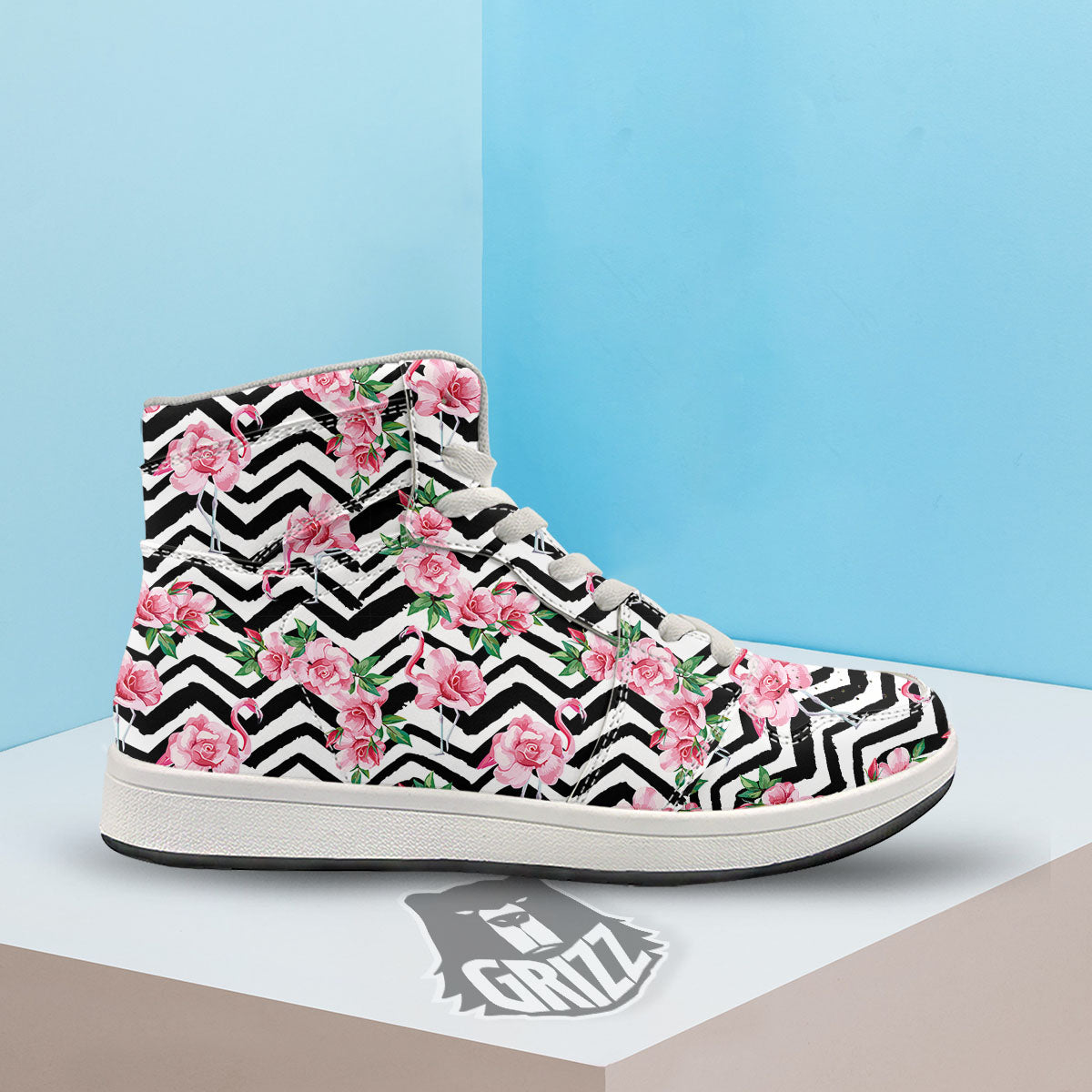 Rose Zigzag Pink Print Pattern High Top Sneakers-grizzshop