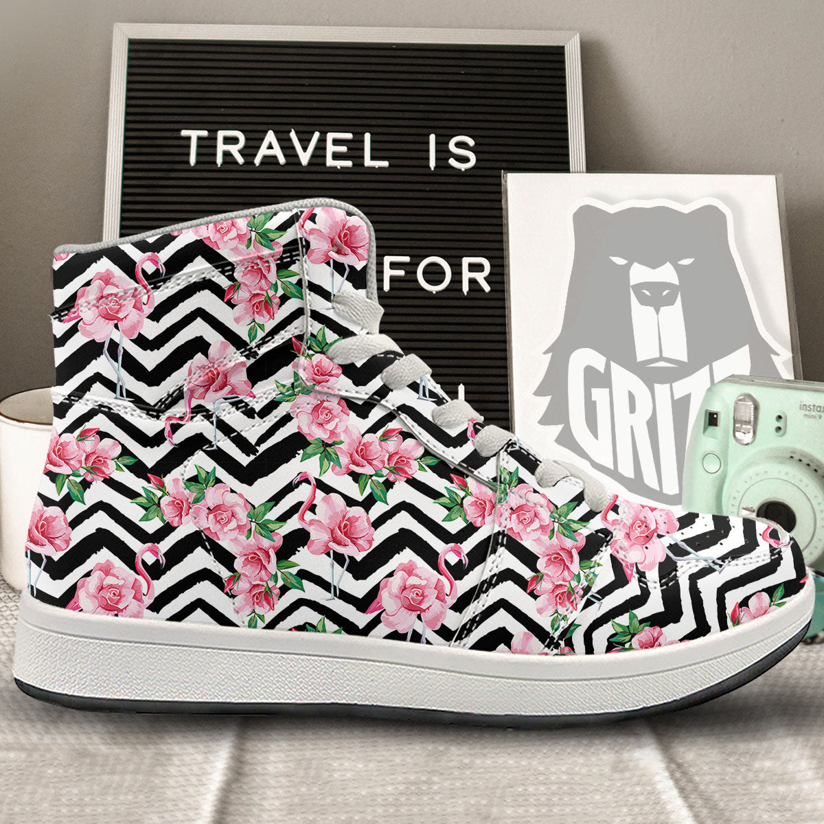 Rose Zigzag Pink Print Pattern High Top Sneakers-grizzshop