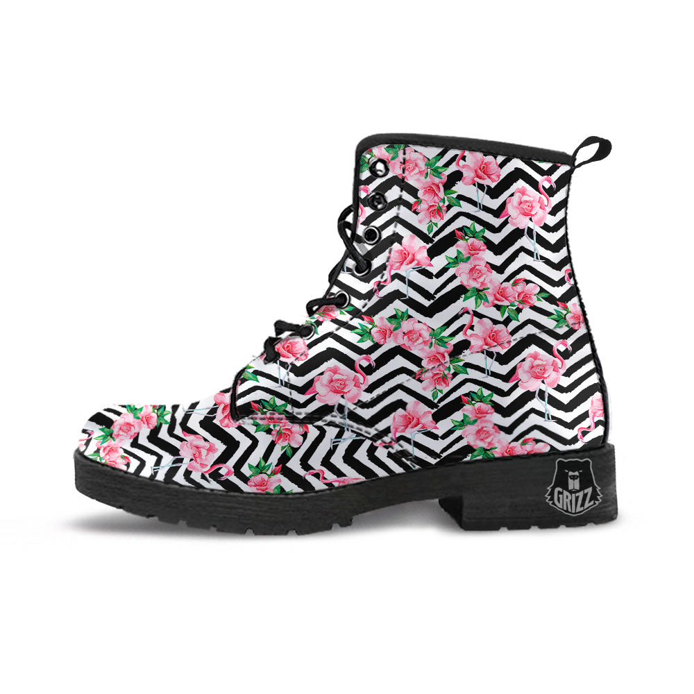 Rose Zigzag Pink Print Pattern Leather Boots-grizzshop
