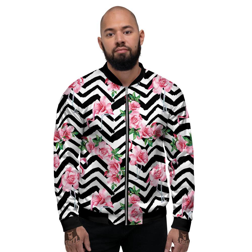 Rose Zigzag Pink Print Pattern Men's Bomber Jacket-grizzshop