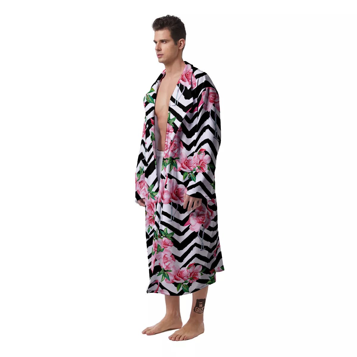 Rose Zigzag Pink Print Pattern Men's Robe-grizzshop