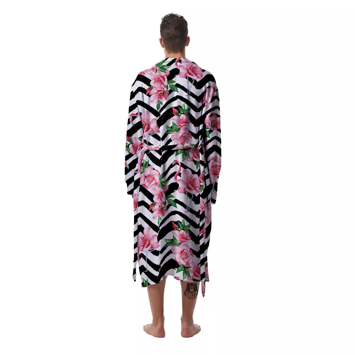 Rose Zigzag Pink Print Pattern Men's Robe-grizzshop