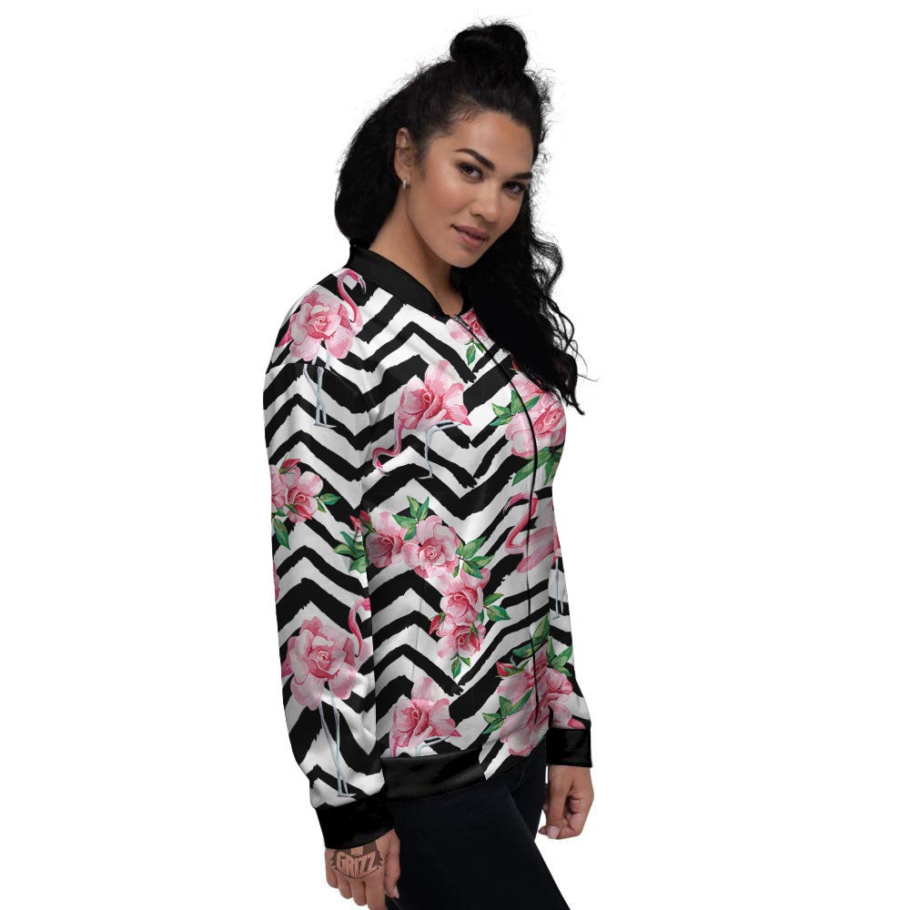 Rose Zigzag Pink Print Pattern Women's Bomber Jacket-grizzshop