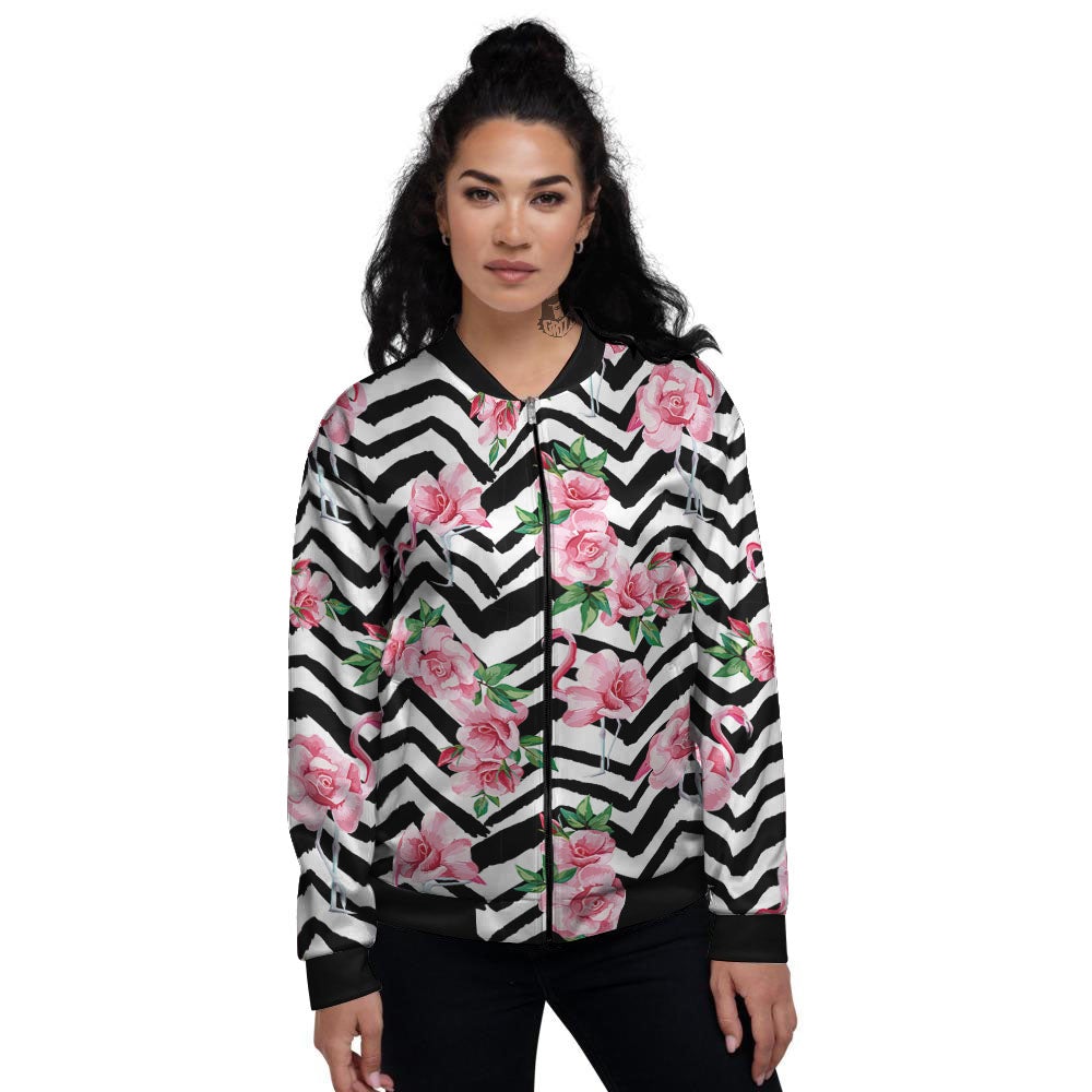 Rose Zigzag Pink Print Pattern Women's Bomber Jacket-grizzshop