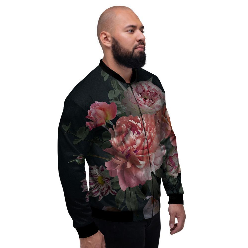 Rose And Peony Print Men's Bomber Jacket-grizzshop