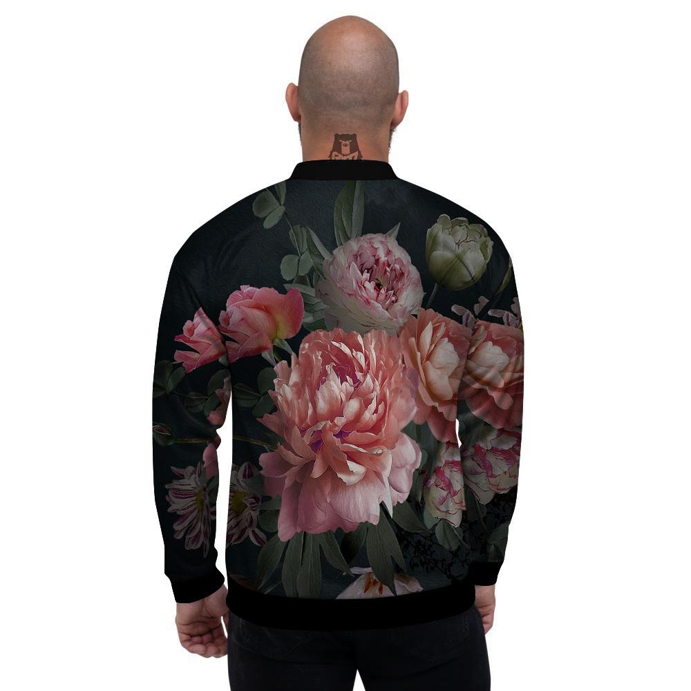 Rose And Peony Print Men's Bomber Jacket-grizzshop