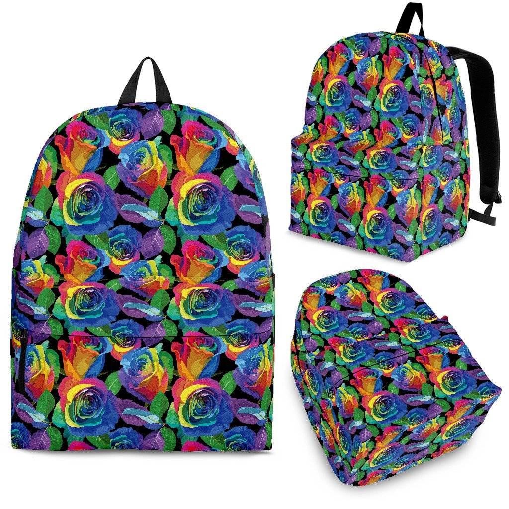 Rose Colorful Rainbow Pattern Print Premium Backpack-grizzshop
