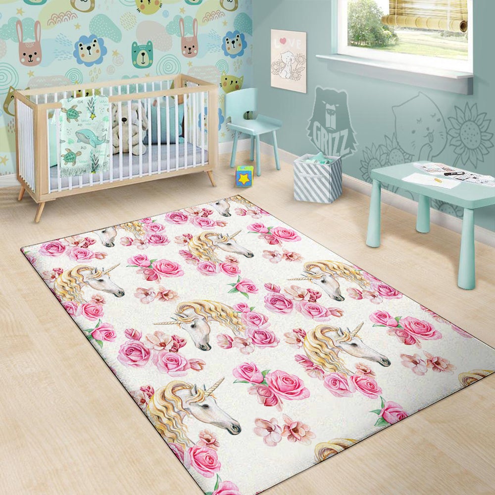 Rose Fairy White Unicorn Print Pattern Floor Mat-grizzshop