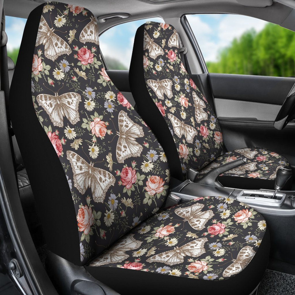 Rose Monarch Butterfly Pattern Print Universal Fit Car Seat Cover-grizzshop