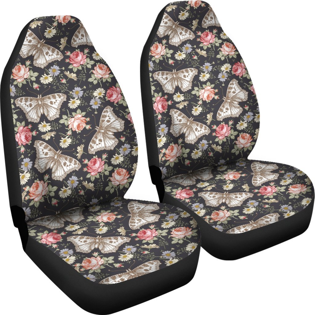 Rose Monarch Butterfly Pattern Print Universal Fit Car Seat Cover-grizzshop