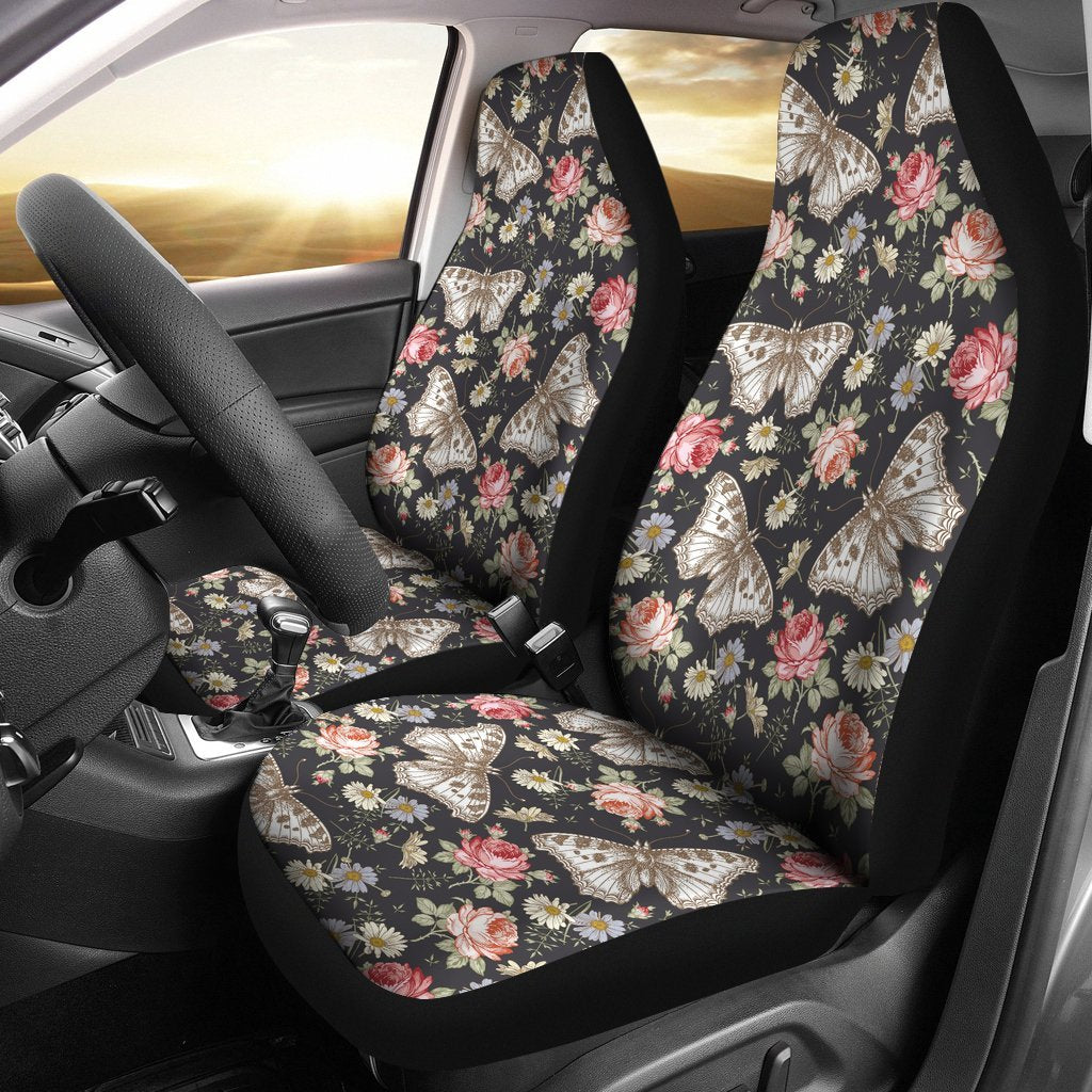Rose Monarch Butterfly Pattern Print Universal Fit Car Seat Cover-grizzshop