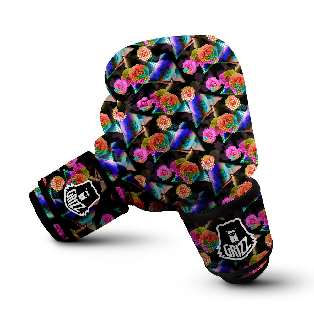Roses Colorful Gradient Triangle Print Pattern Boxing Gloves-grizzshop