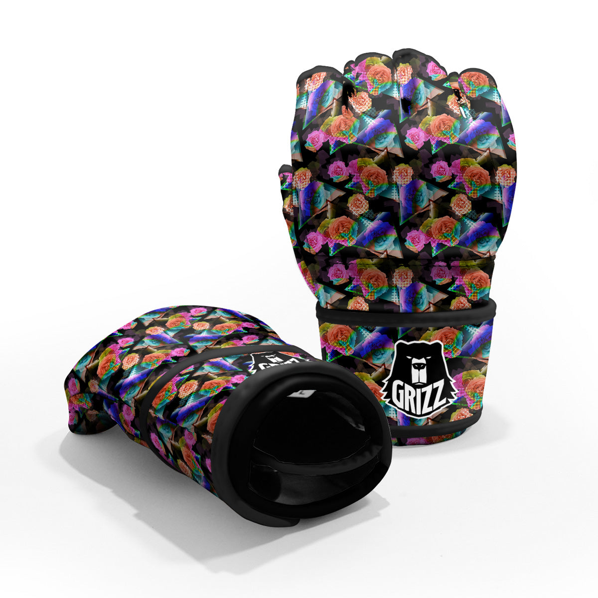 Roses Colorful Gradient Triangle Print Pattern MMA Gloves-grizzshop