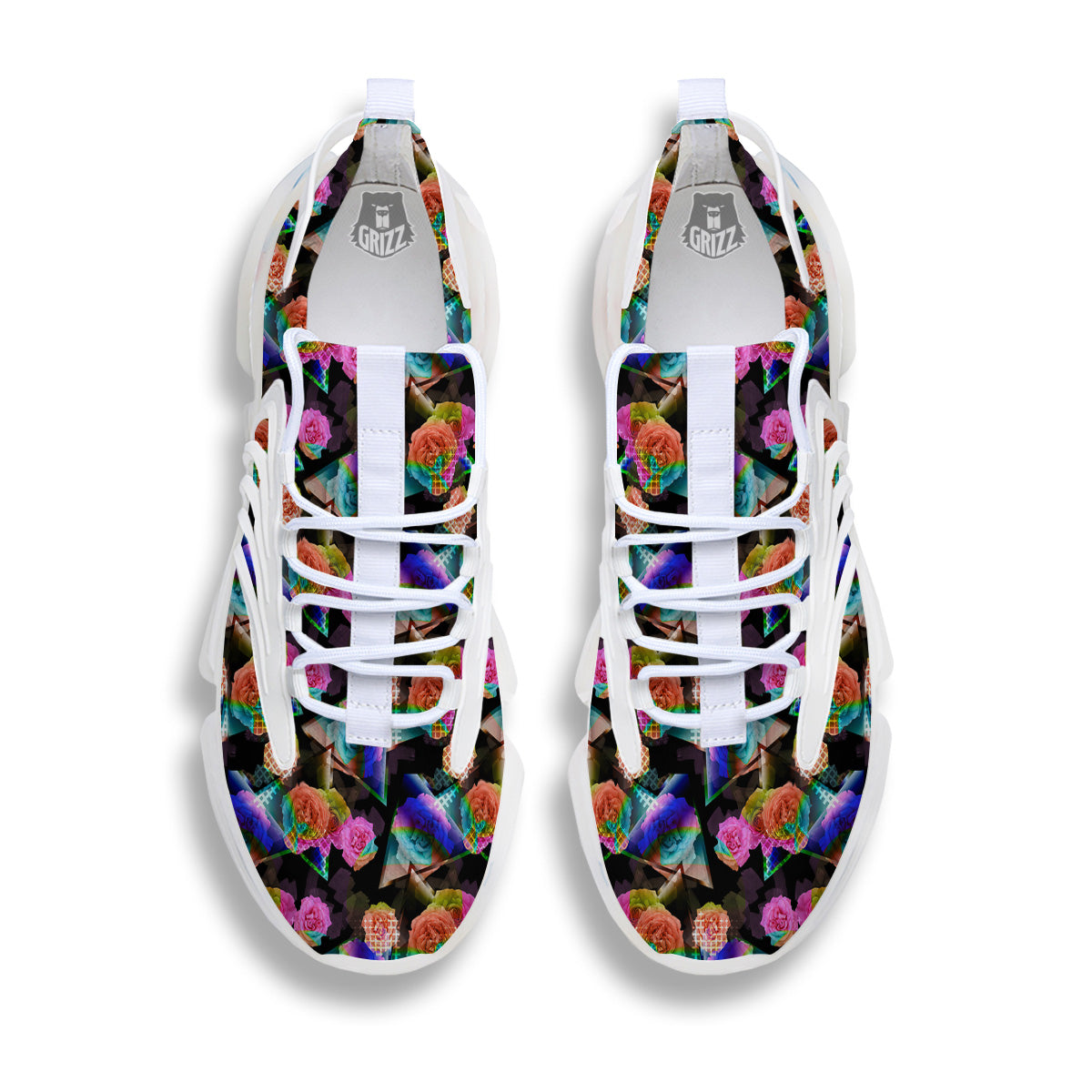 Roses Colorful Gradient Triangle Print Pattern White Gym Shoes-grizzshop