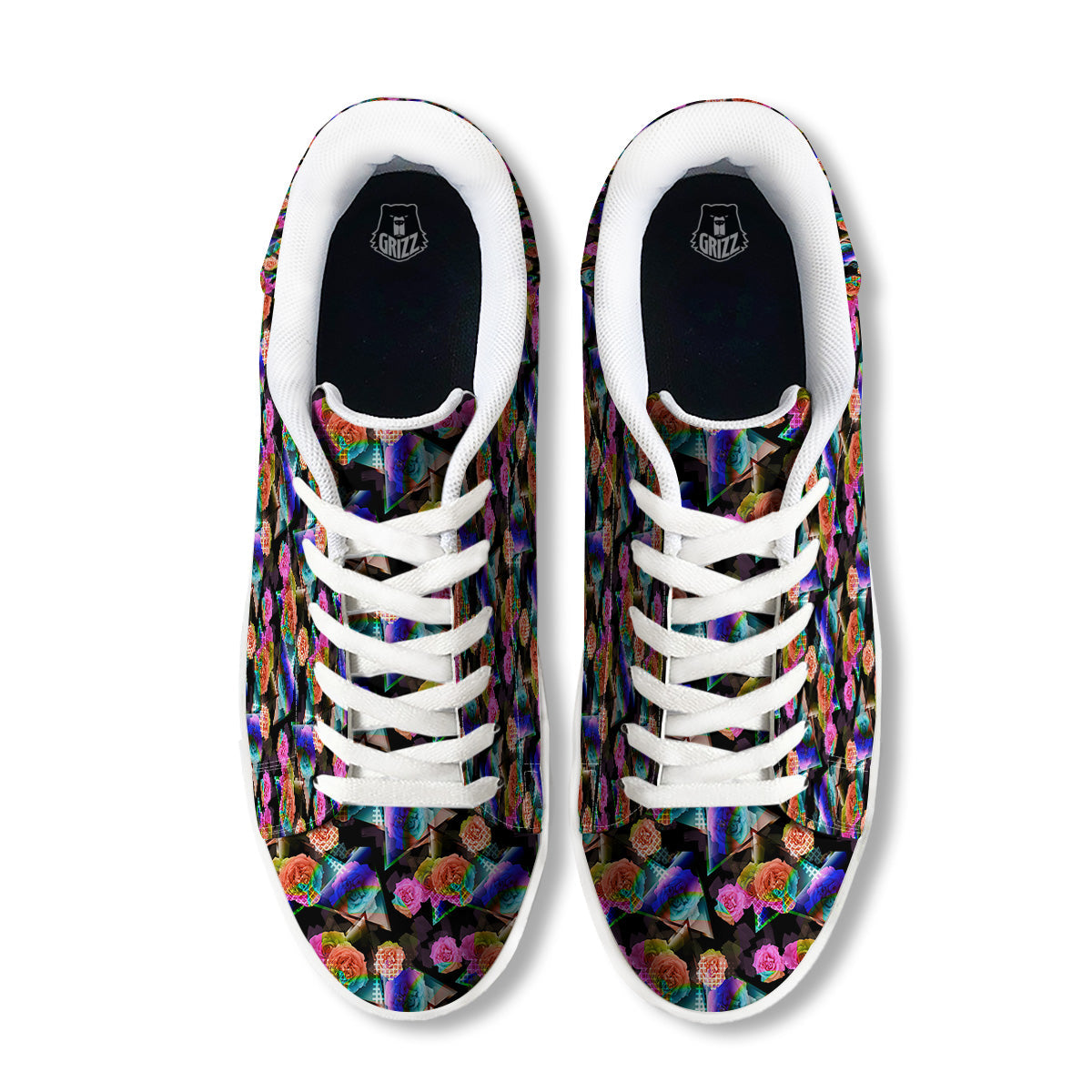 Roses Colorful Gradient Triangle Print Pattern White Low Top Sneakers-grizzshop