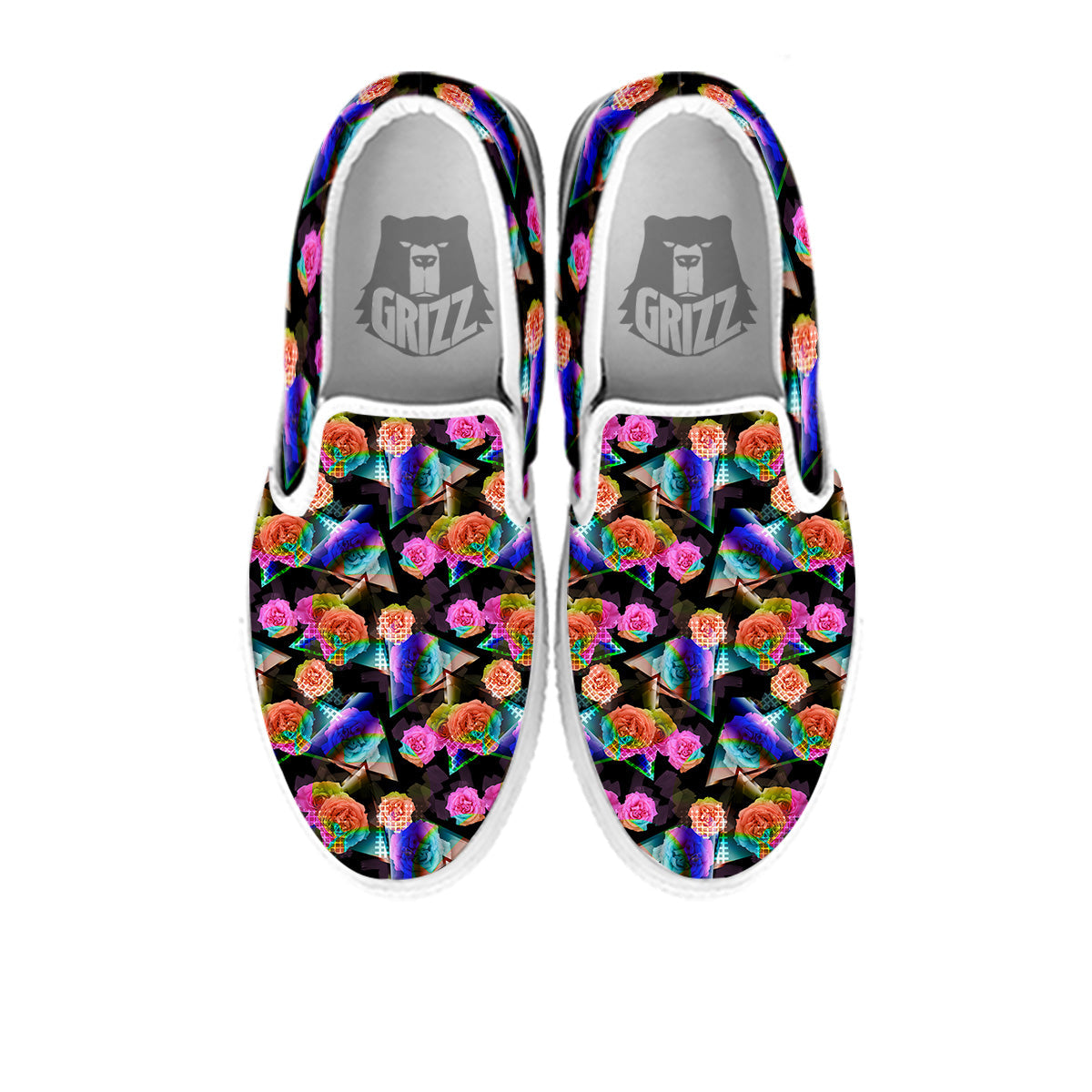 Roses Colorful Gradient Triangle Print Pattern White Slip On Shoes-grizzshop