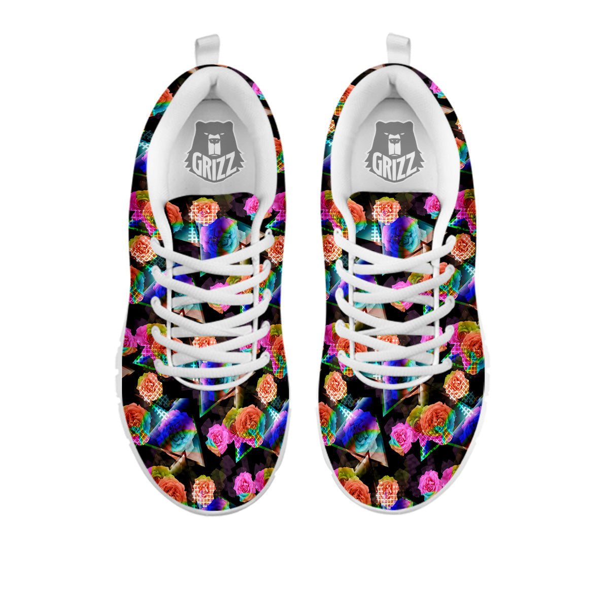 Roses Colorful Gradient Triangle Print Pattern White Sneaker-grizzshop