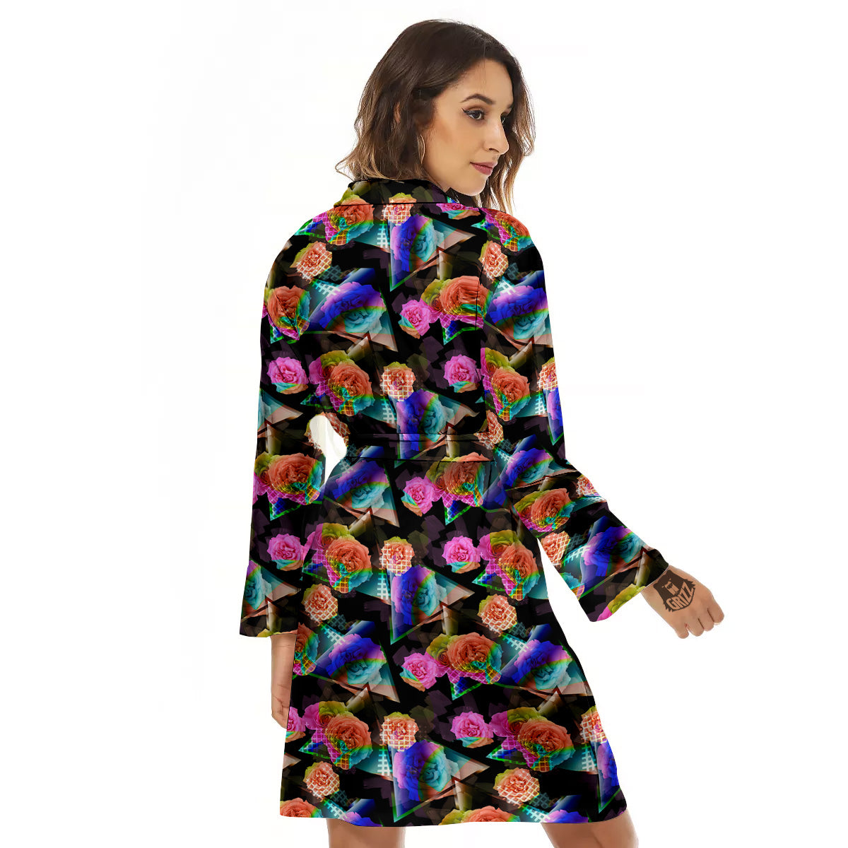Roses Colorful Gradient Triangle Print Pattern Women's Robe-grizzshop
