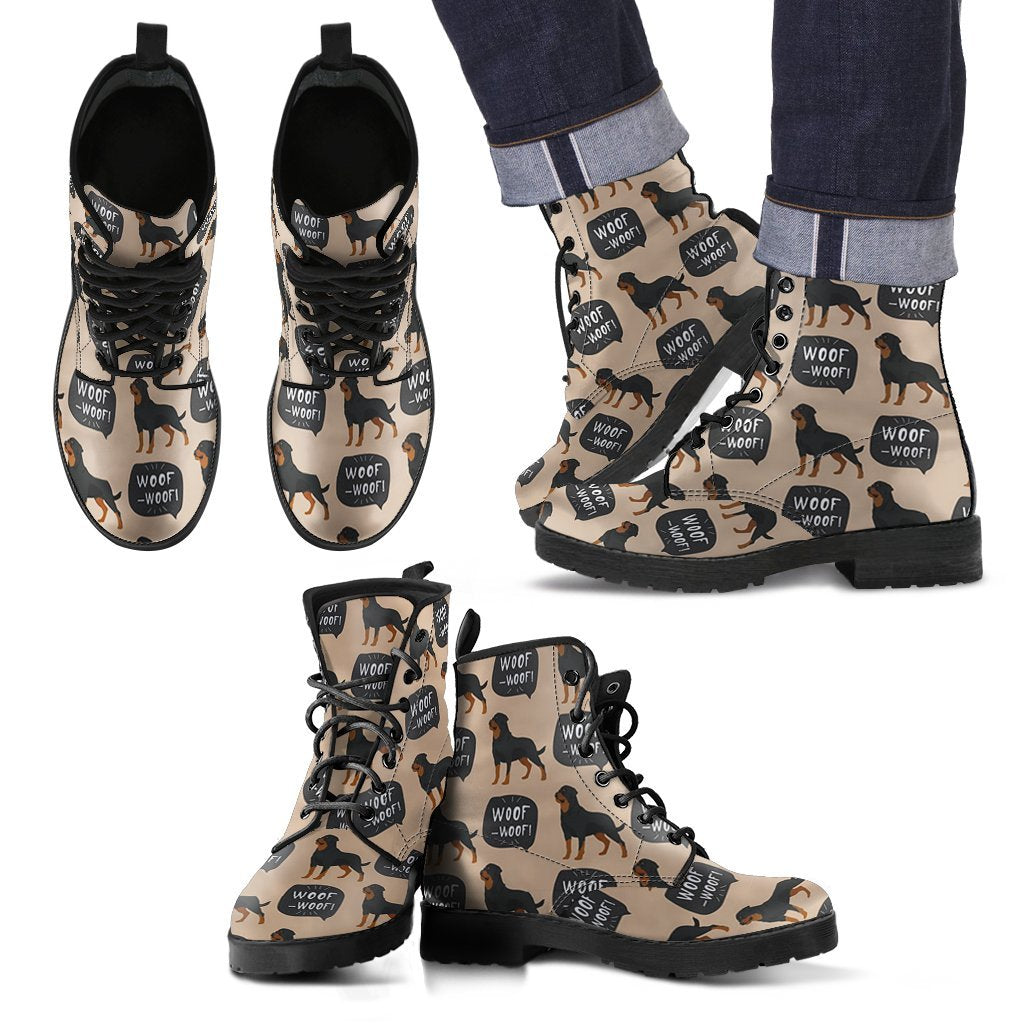 Rottweiler Dog Pattern Print Men Women Leather Boots-grizzshop