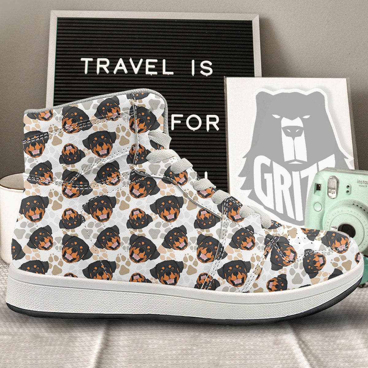 Rottweiler Print Pattern High Top Sneakers-grizzshop