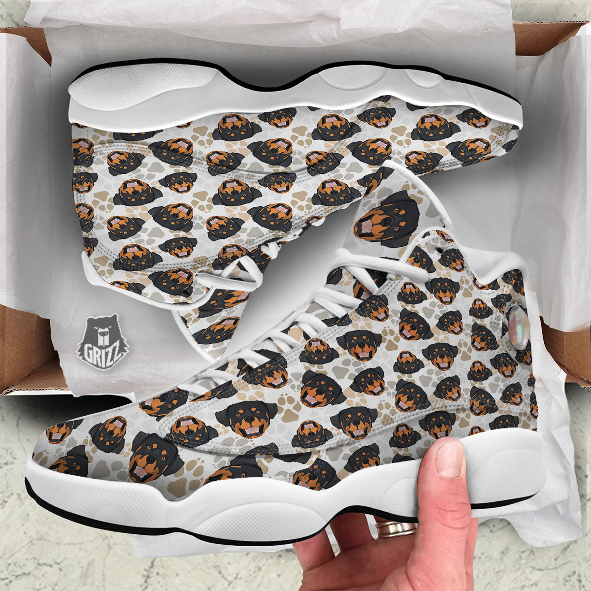 Rottweiler Print Pattern White Basketball Shoes-grizzshop
