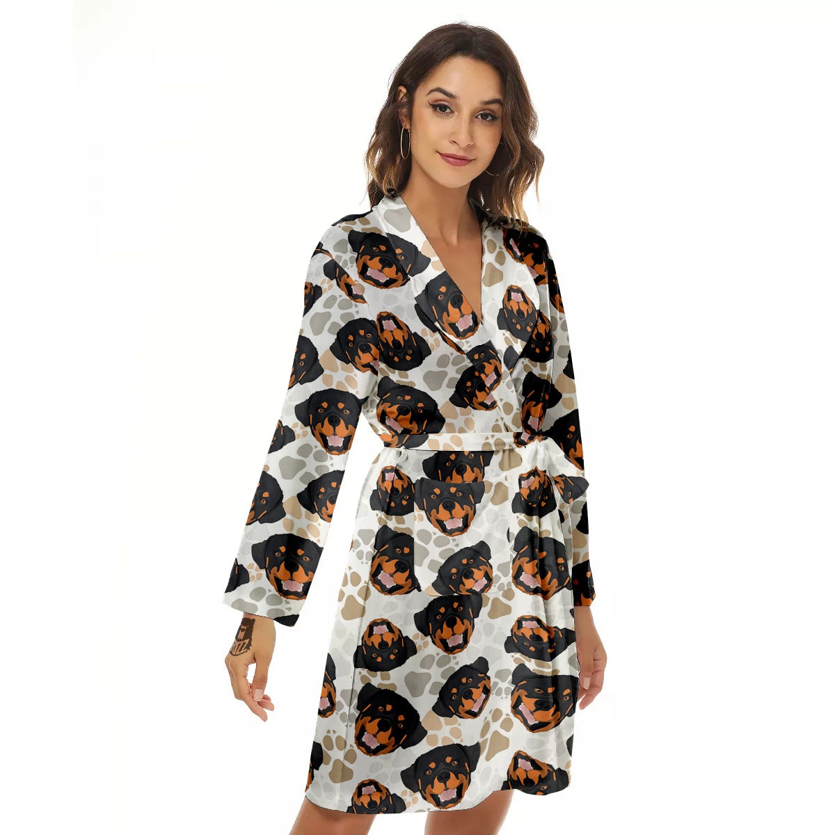 Rottweiler Print Pattern Women's Robe-grizzshop