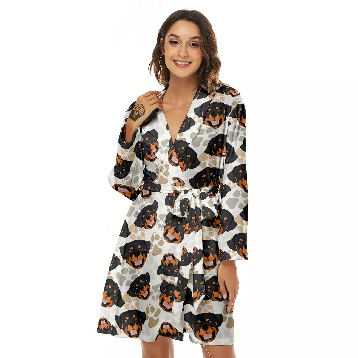 Rottweiler Print Pattern Women's Robe-grizzshop