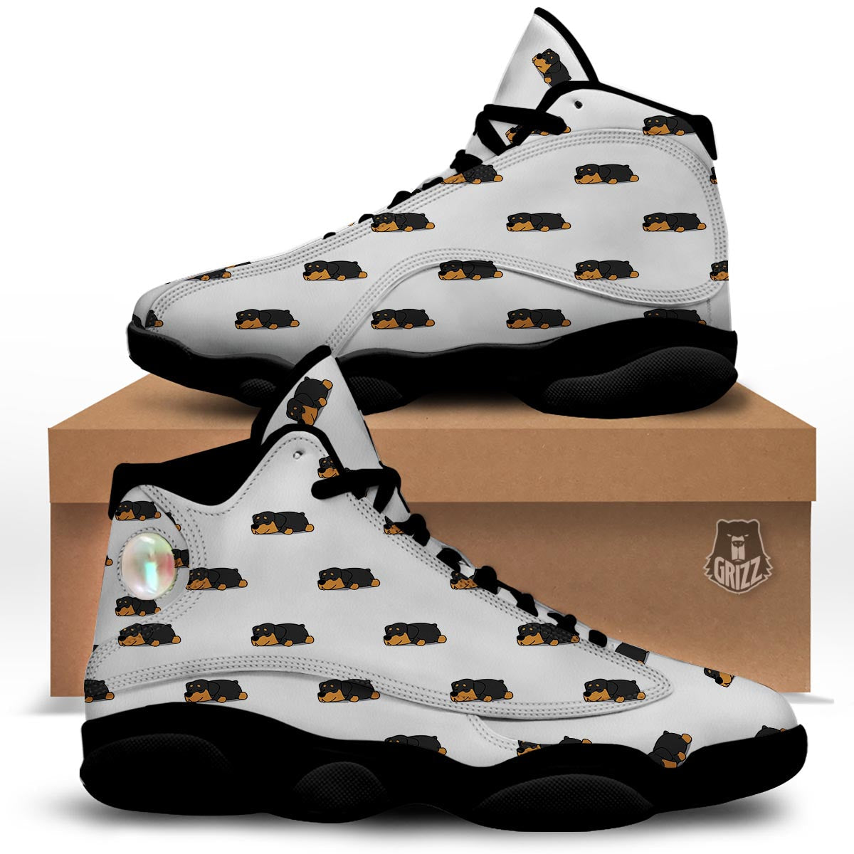 Rottweiler Sleeping Print Pattern Black Basketball Shoes-grizzshop