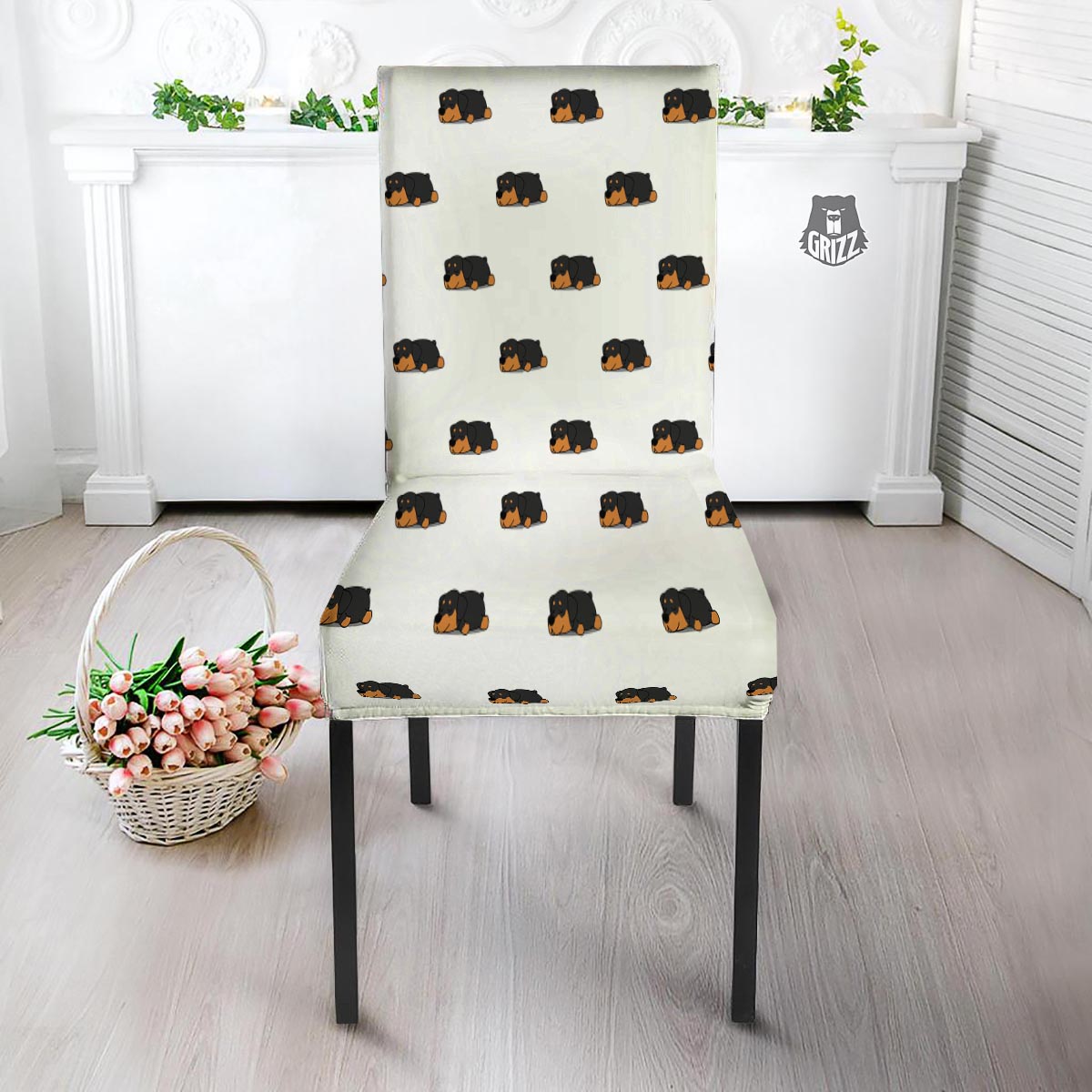 Rottweiler Sleeping Print Pattern Dining Chair Slipcover-grizzshop