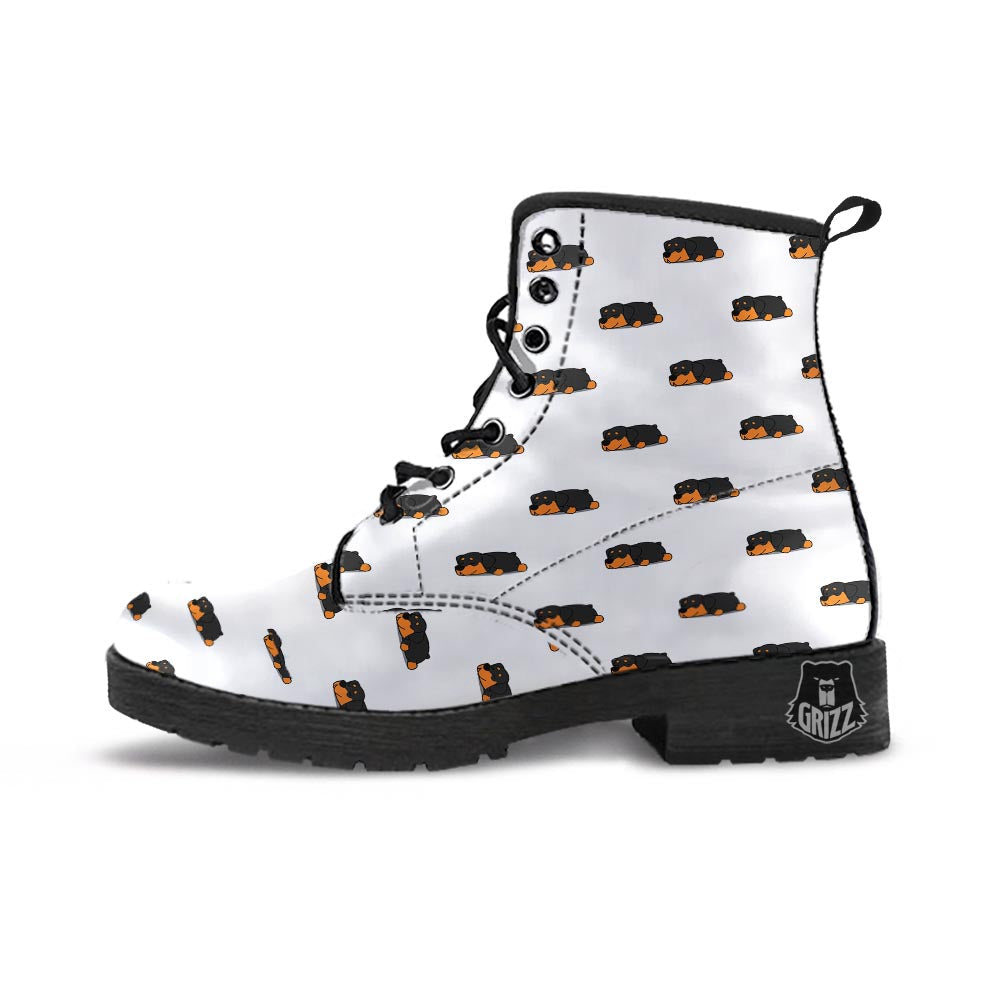 Rottweiler Sleeping Print Pattern Leather Boots-grizzshop
