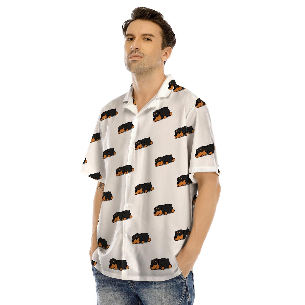 Rottweiler Sleeping Print Pattern Men's Hawaiian Shirt-grizzshop