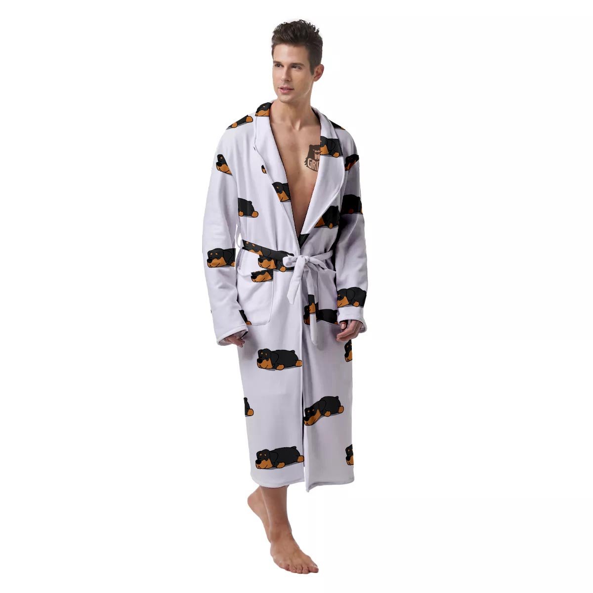 Rottweiler Sleeping Print Pattern Men's Robe-grizzshop