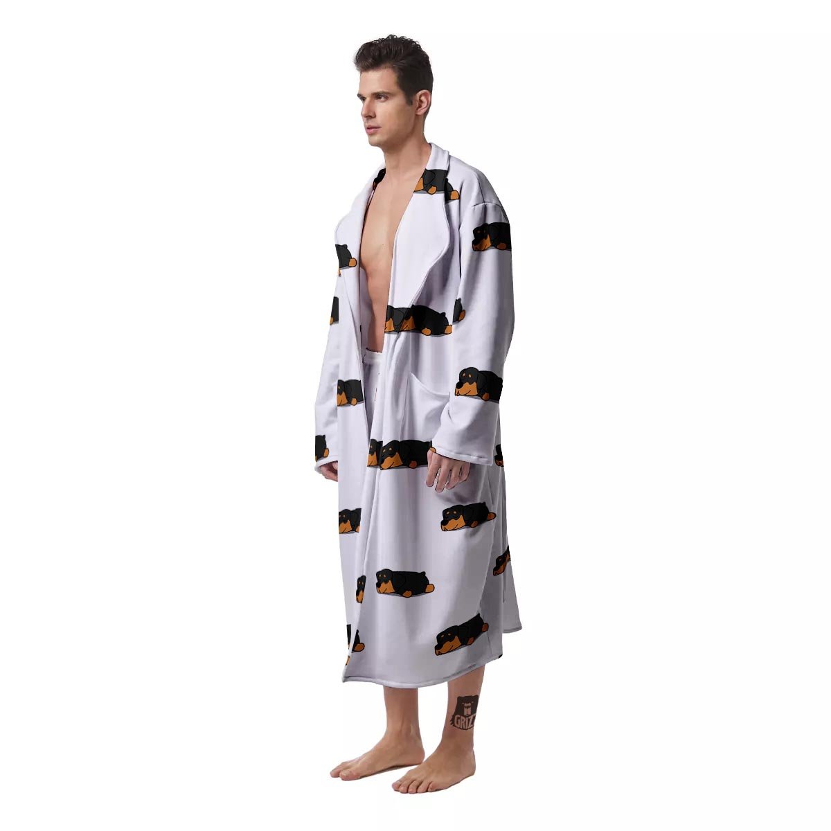 Rottweiler Sleeping Print Pattern Men's Robe-grizzshop