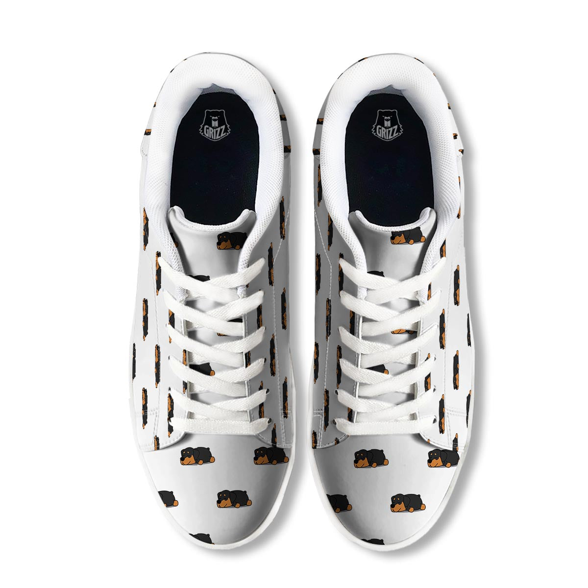 Rottweiler Sleeping Print Pattern White Low Top Sneakers-grizzshop