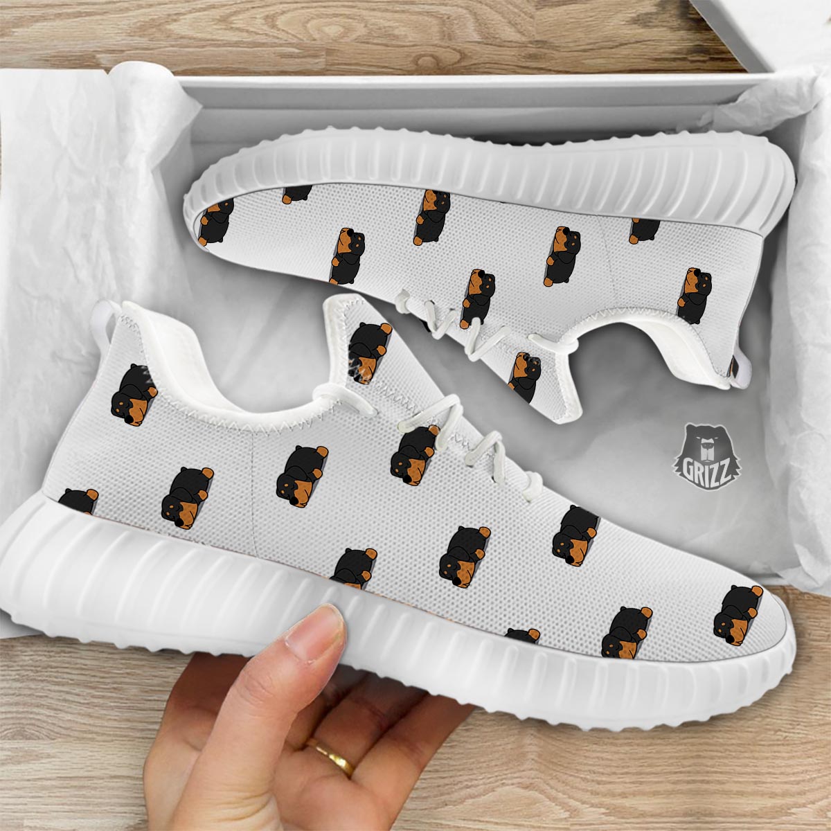 Rottweiler Sleeping Print Pattern White Walking Shoes-grizzshop