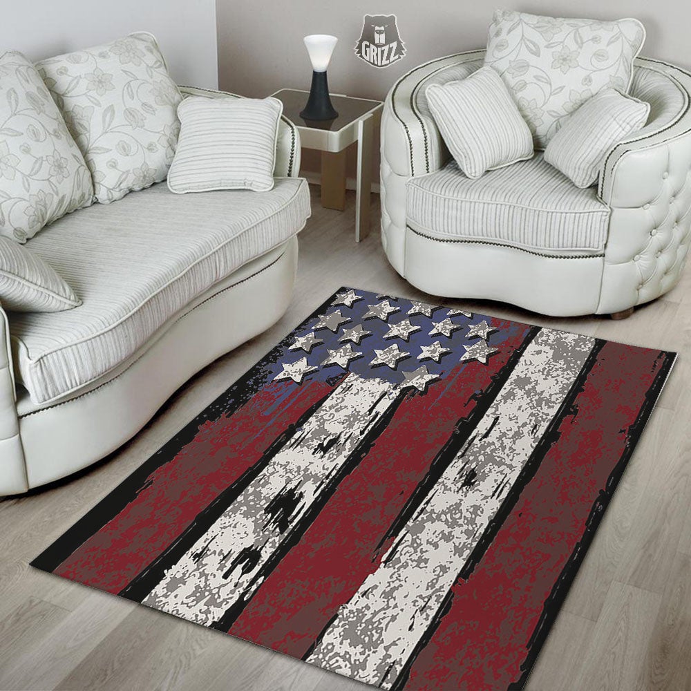 Rough American Flag Print Floor Mat-grizzshop