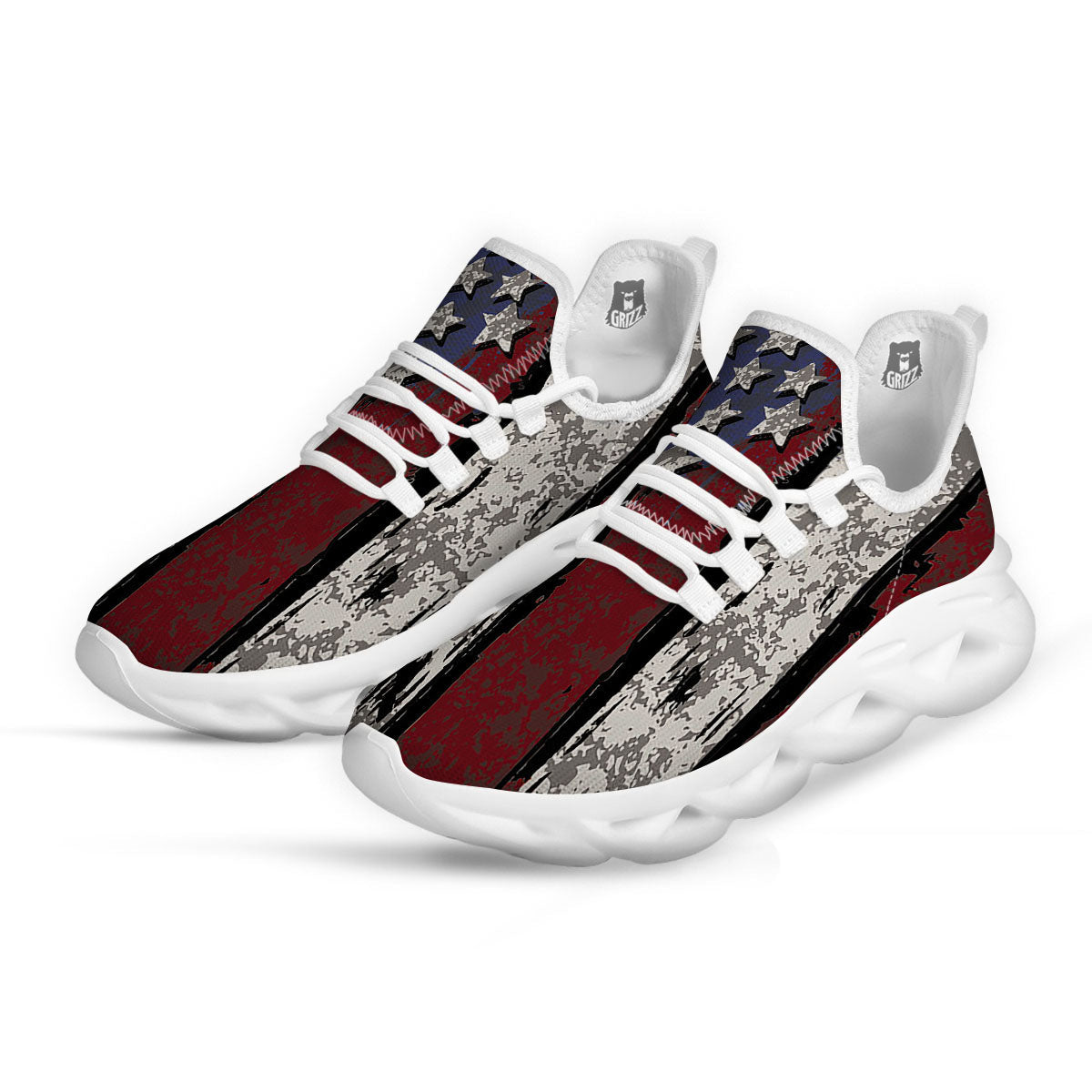 Rough American Flag Print White Running Shoes-grizzshop