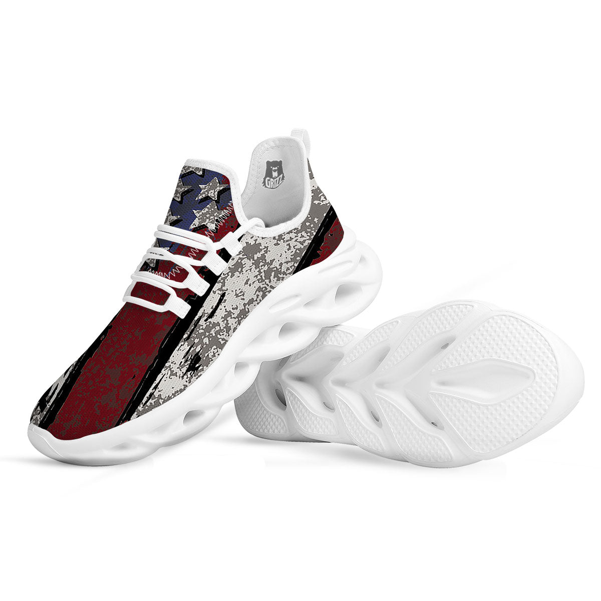Rough American Flag Print White Running Shoes-grizzshop