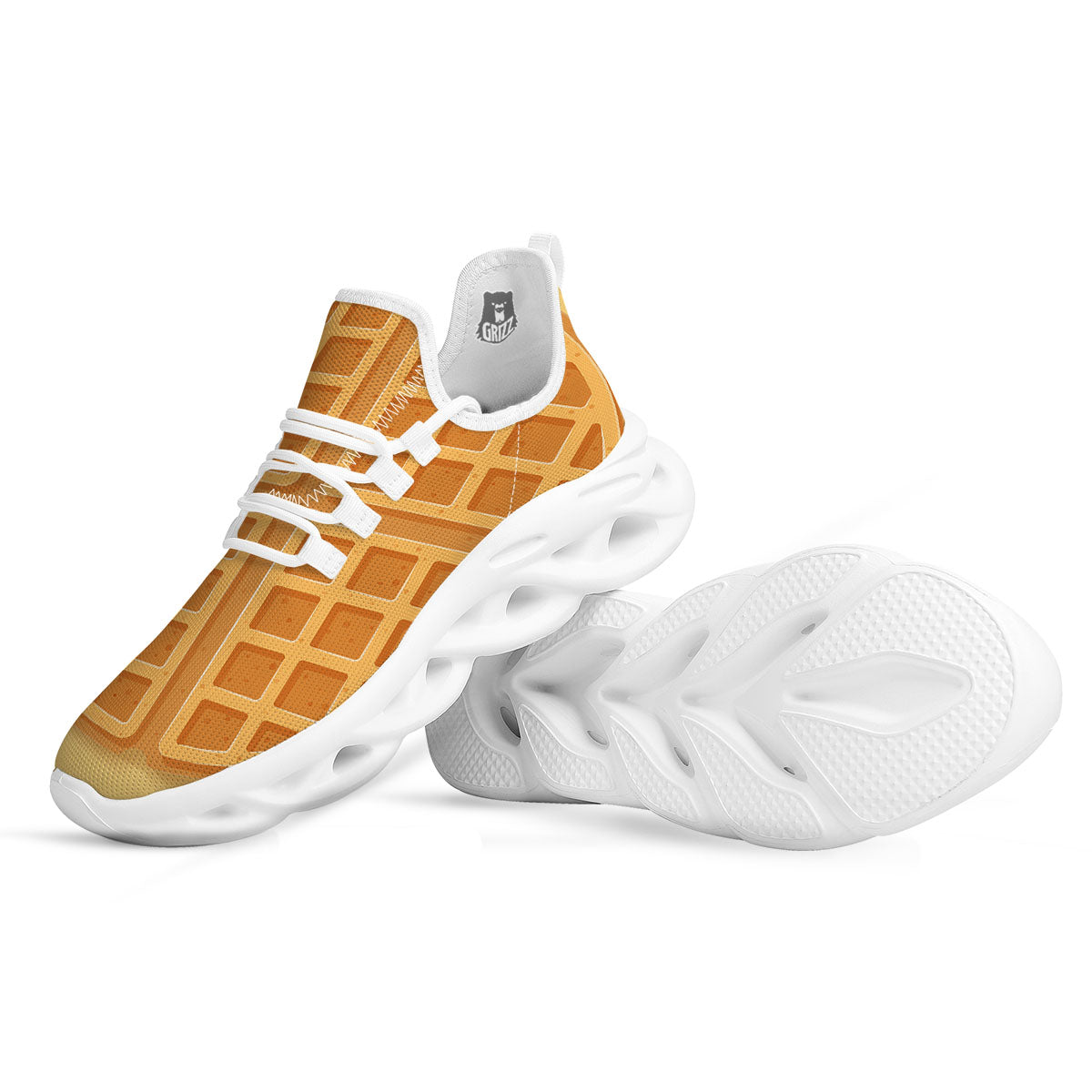 Round Waffle Print White Running Shoes-grizzshop