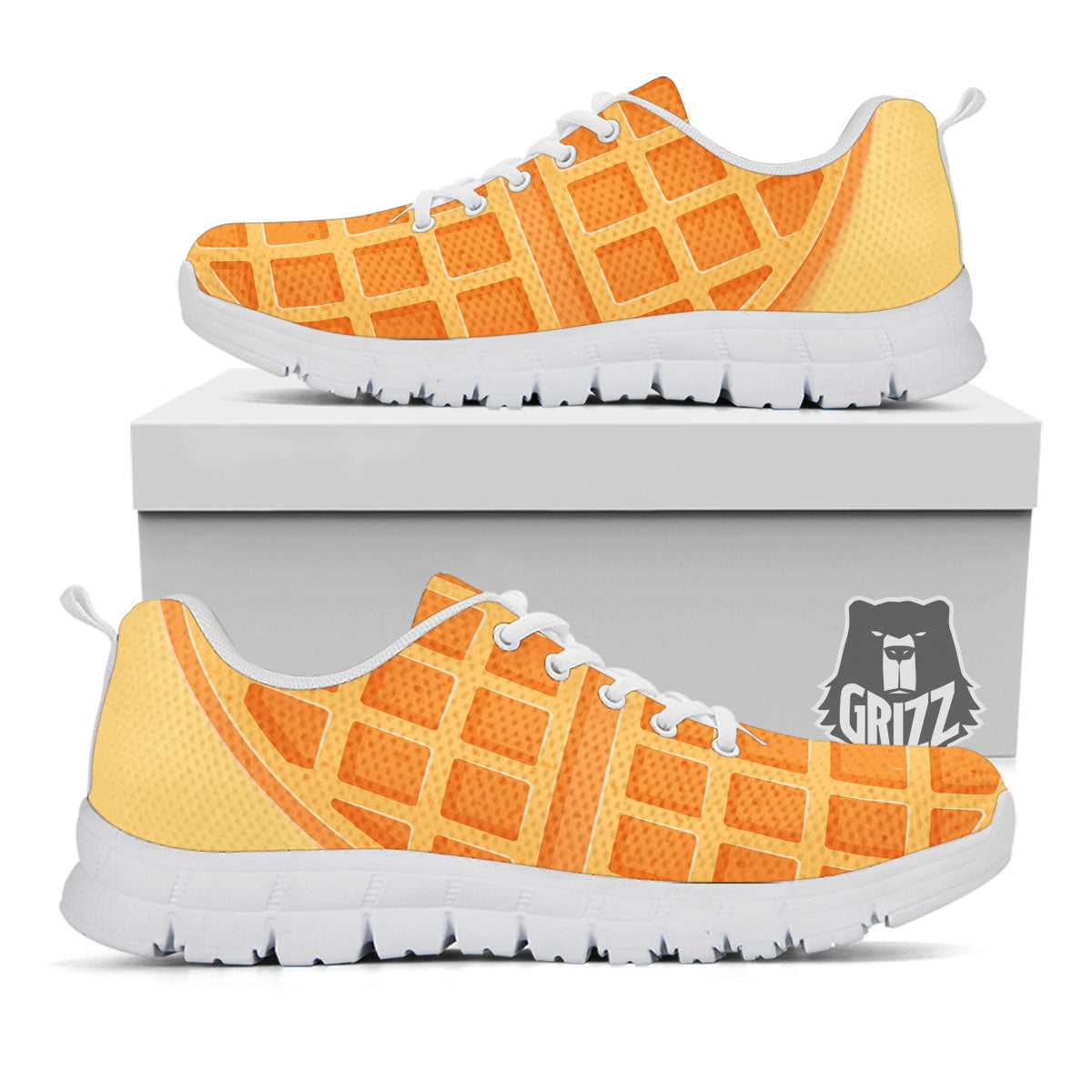 Round Waffle Print White Sneaker-grizzshop