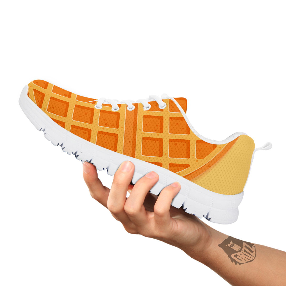 Round Waffle Print White Sneaker-grizzshop