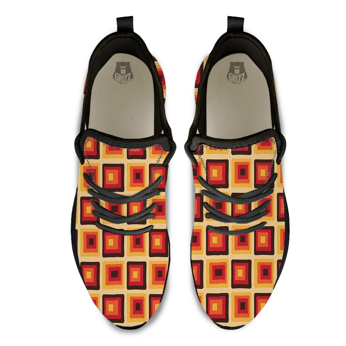 Rounded Square Retro Geometric Print Pattern Black Athletic Shoes-grizzshop