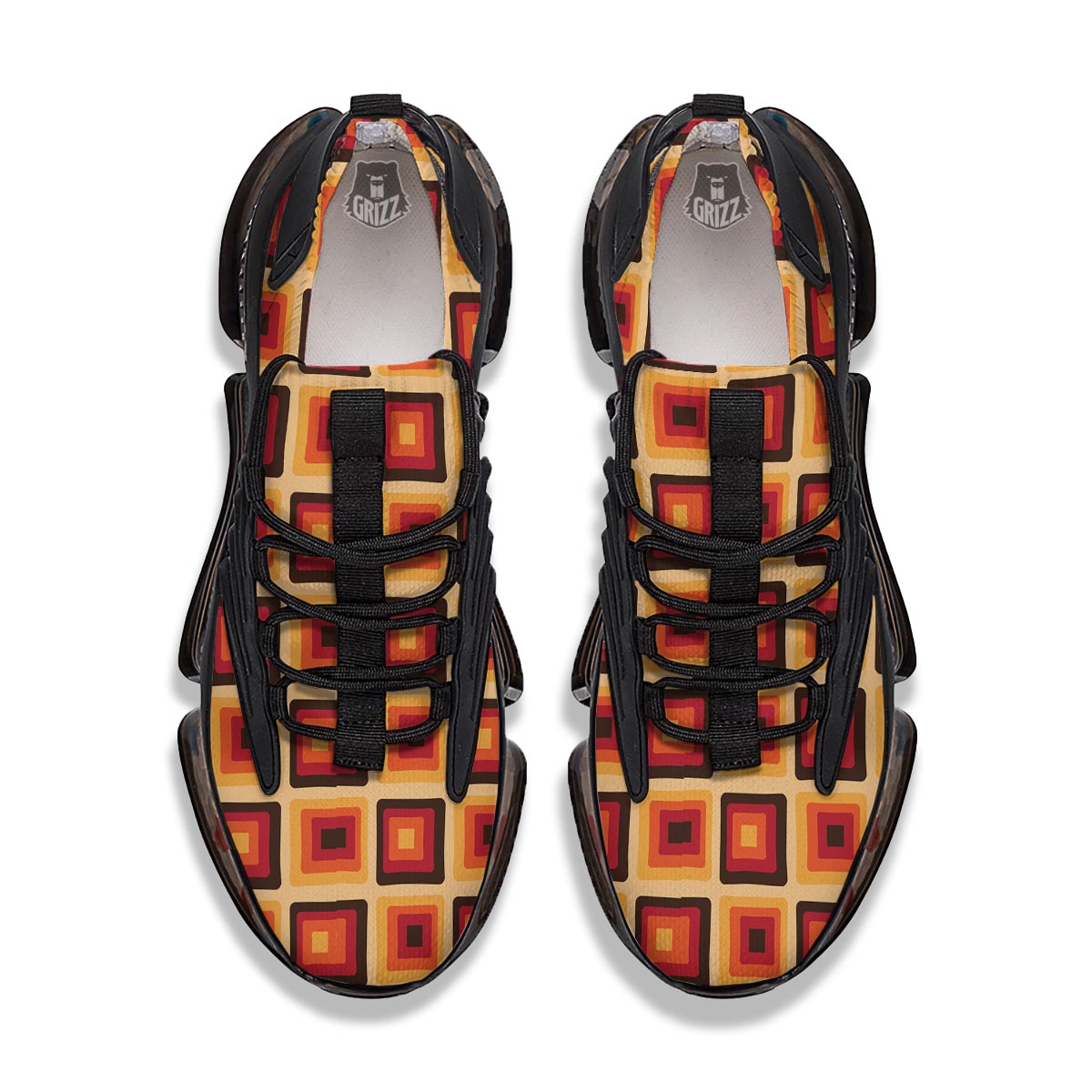 Rounded Square Retro Geometric Print Pattern Black Gym Shoes-grizzshop