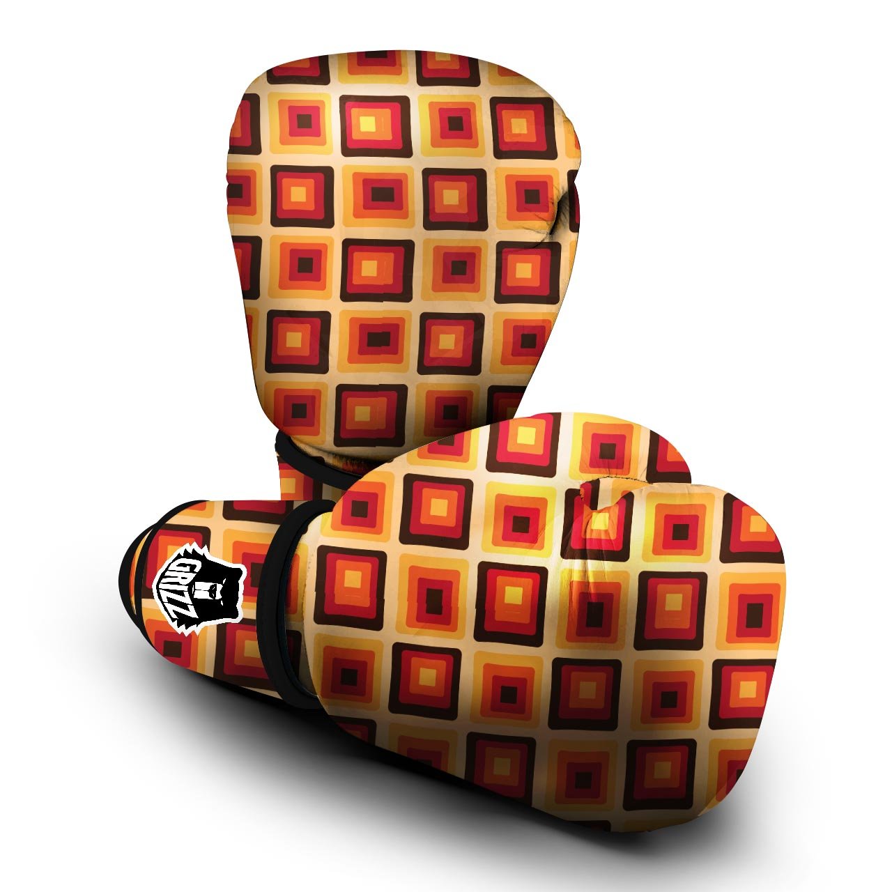 Rounded Square Retro Geometric Print Pattern Boxing Gloves-grizzshop