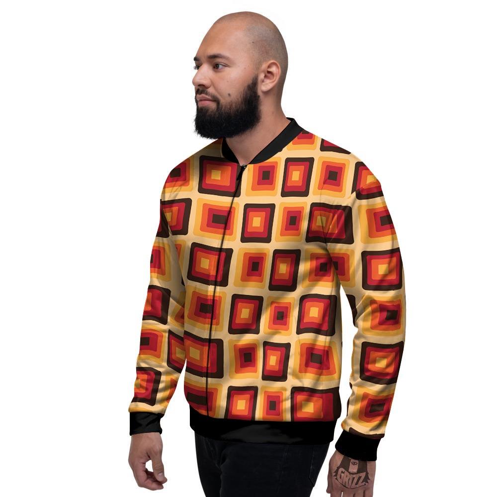 Rounded Square Retro Geometric Print Pattern Men's Bomber Jacket-grizzshop