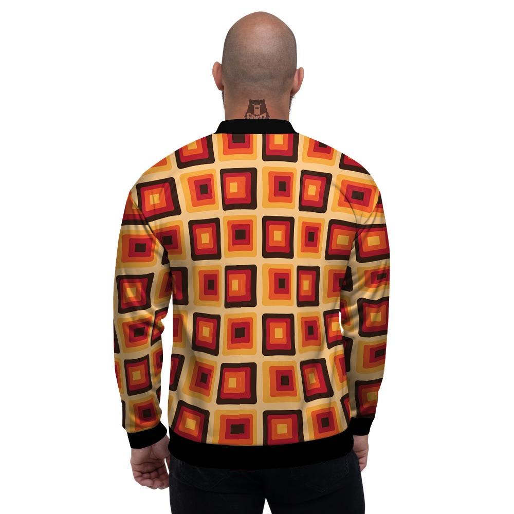 Rounded Square Retro Geometric Print Pattern Men's Bomber Jacket-grizzshop