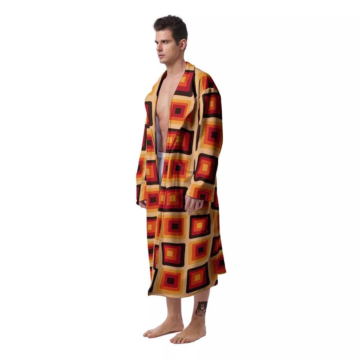 Rounded Square Retro Geometric Print Pattern Men's Robe-grizzshop
